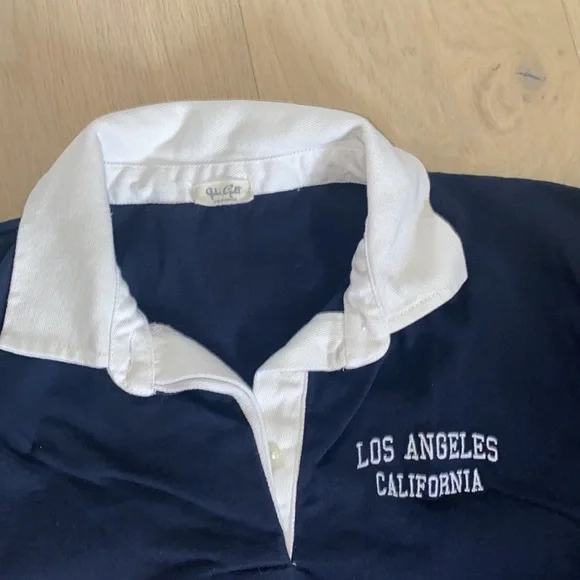 John Galt Brandy Melville Blue Los Angeles Crop Polo Shirt Small - Picture 3 of 3